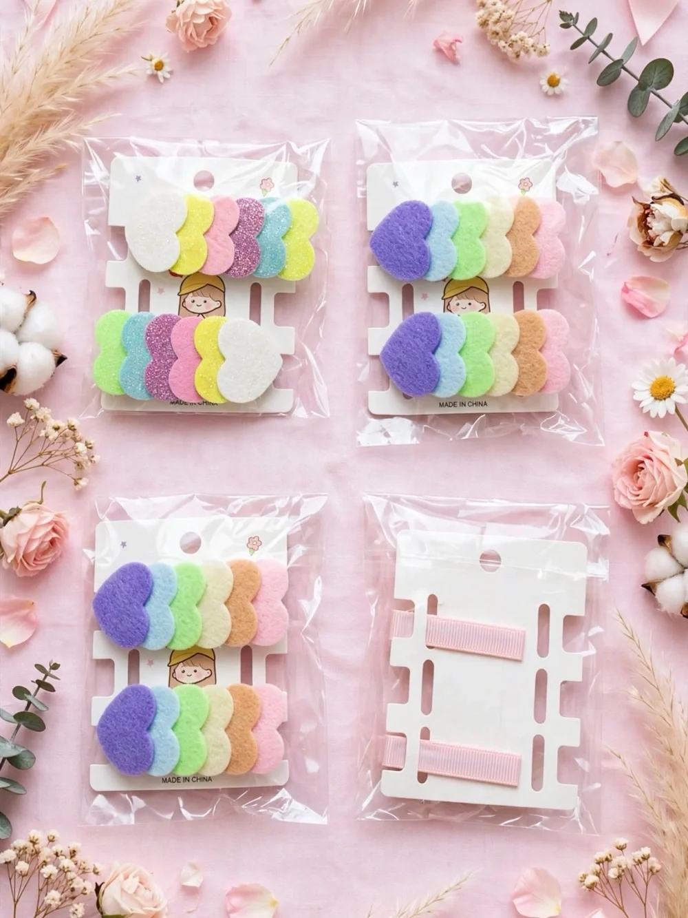 Pastel Heart Hair Clips - Pack of Colorful Felt Clips